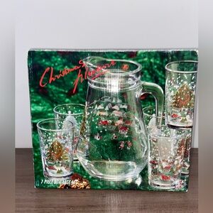 New in Box Vintage Christmas Pleasure 7 Piece Beverage Set